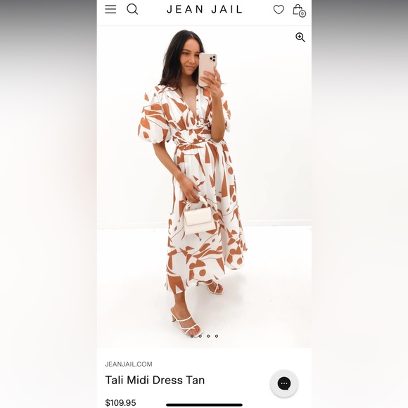 Tali Midi Dress Tan Size 8-10 Puff Sleeve Neutral Cocktail Party - Picture 2 of 3